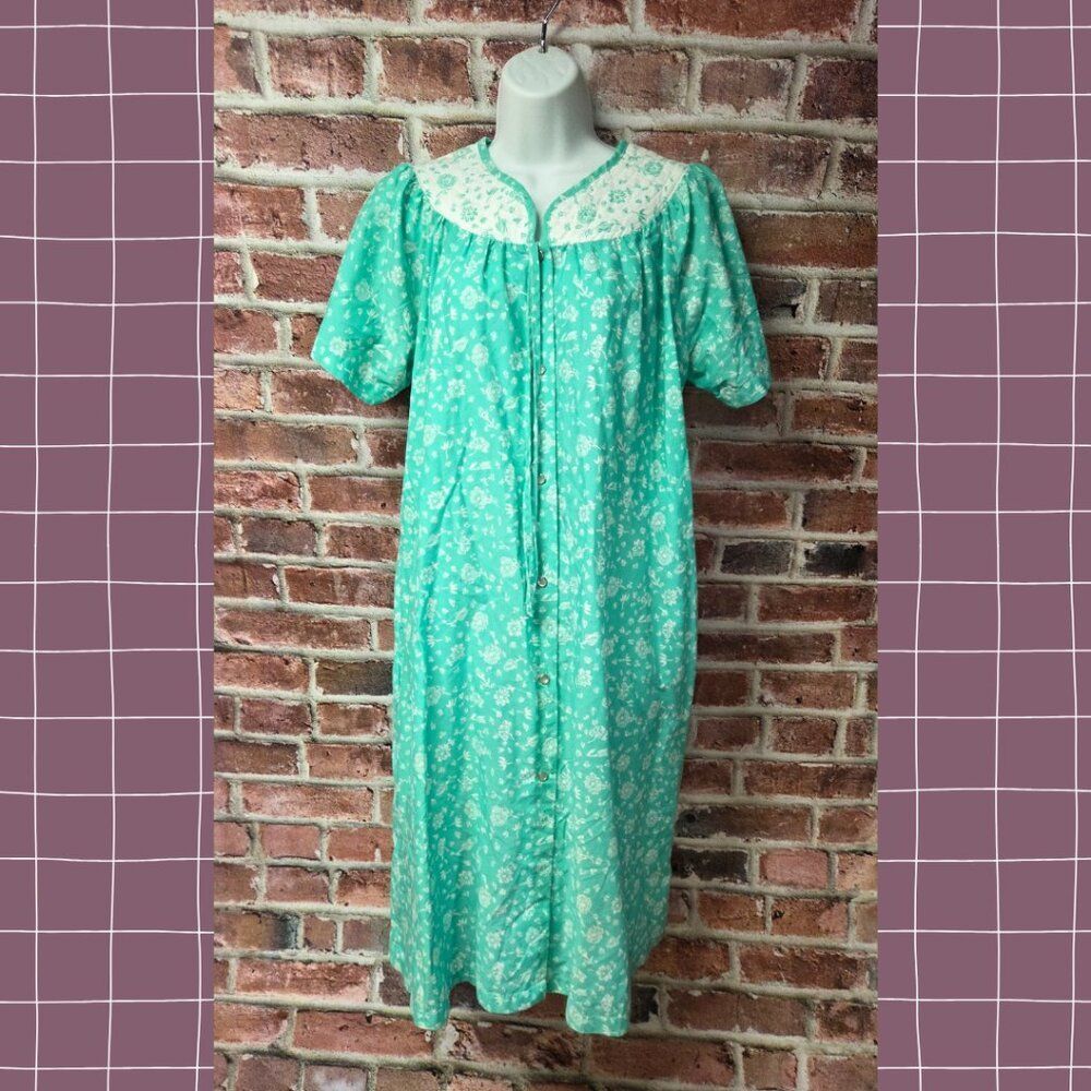 Vintage 80s KELLY REED Floral Short Sleeve‎ House Dress Medium